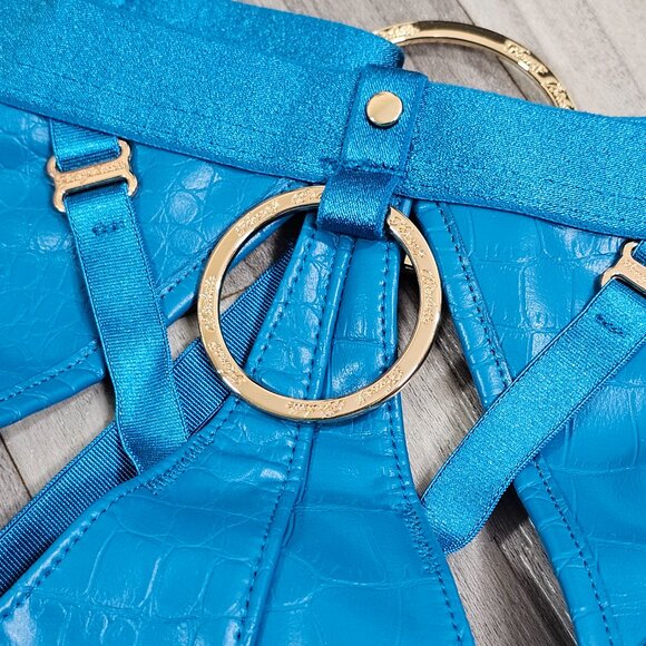 Honey Birdette Mistress T Peacock Blue Faux Leather Ouvert Brief Panty Size L - Picture 4 of 8